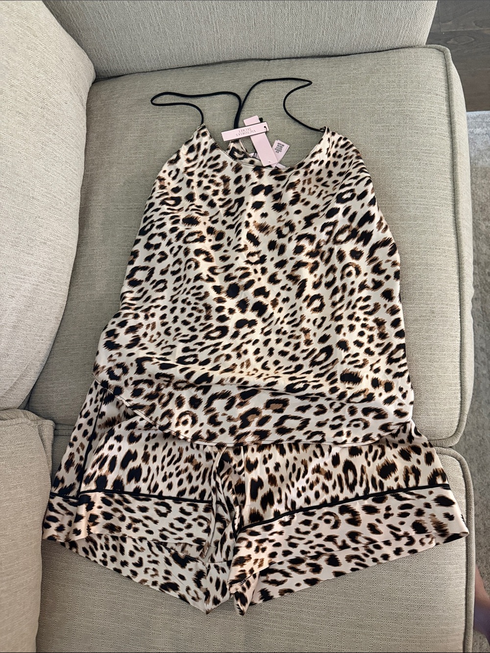 Victoria's Secret Leopard Print Satin Romper - Cream, Black, Brown